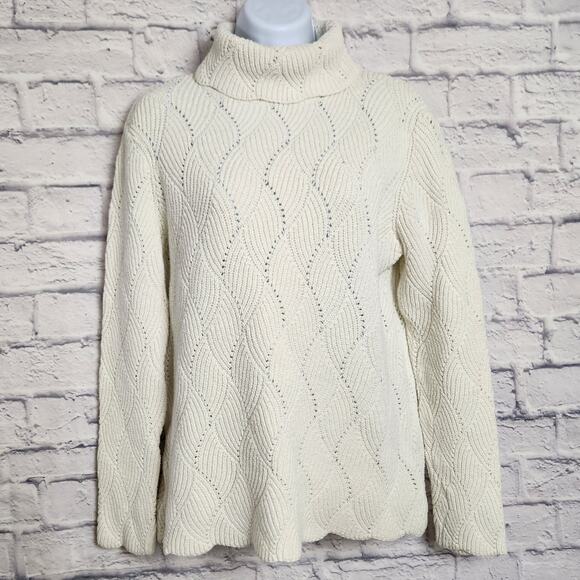 Sundance Sweater Womens Size XL Silk Blend Cream Open Knit Turtleneck - Picture 1 of 10